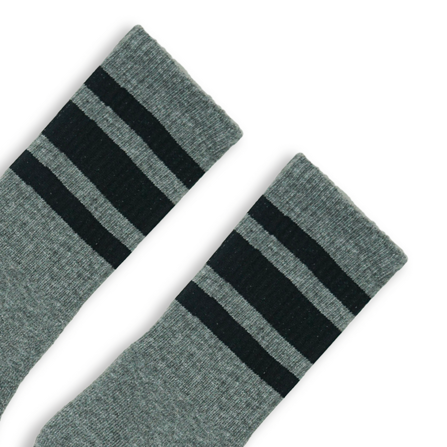 Athletic Crew | Black Striped Socks | Heather Grey