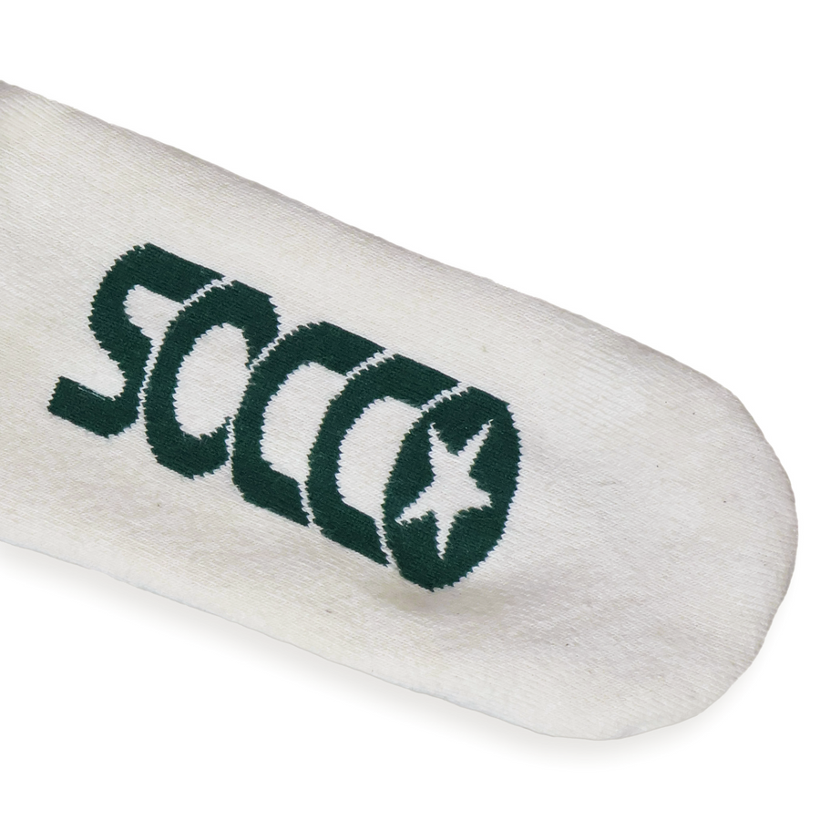 SOCCO Era Collection | Natural Crew Sock | Lilac and Dark Green Stripes
