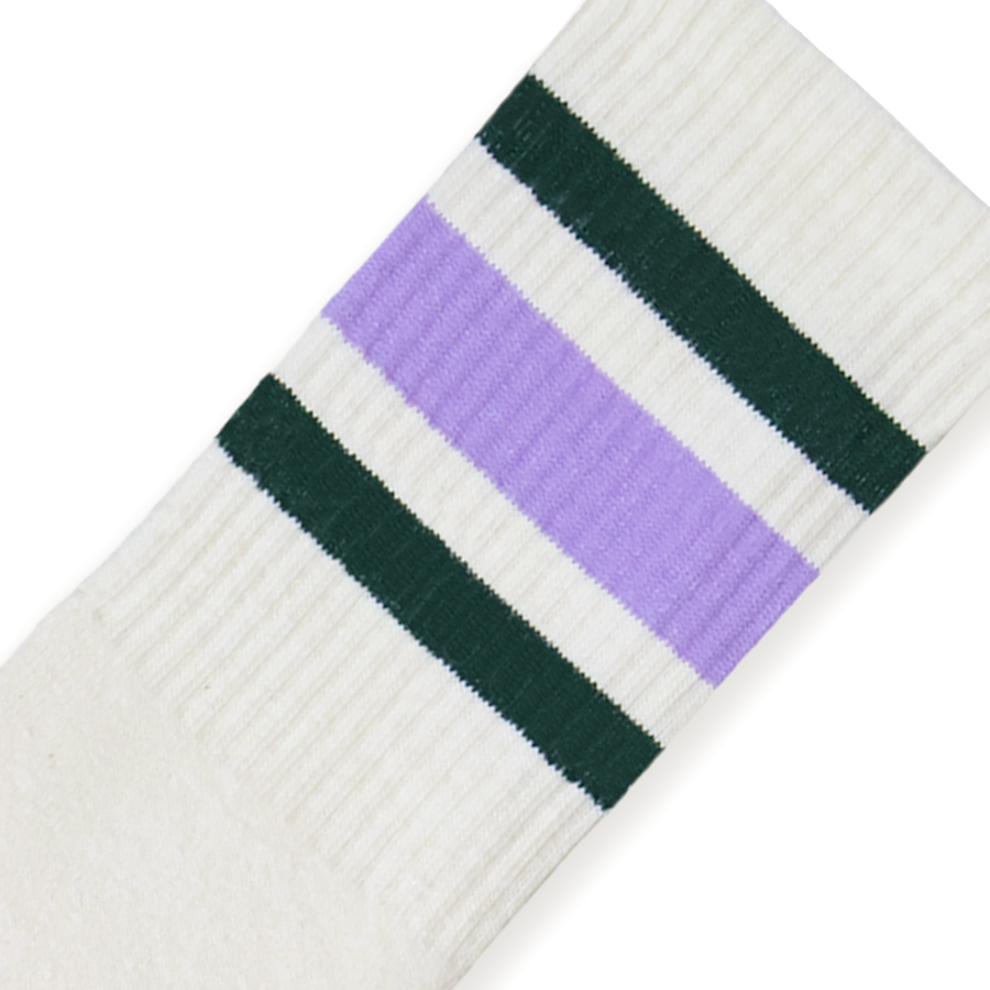 SOCCO Era Collection | Natural Crew Sock | Lilac and Dark Green Stripes