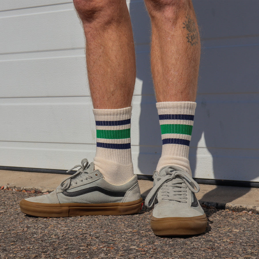 SOCCO Naturals Navy & Kelly Green Striped Socks