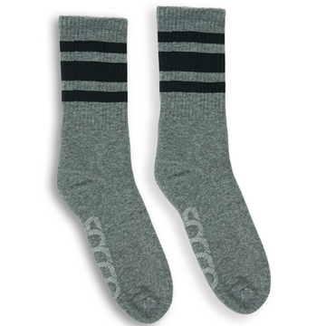 Athletic Crew | Black Striped Socks | Heather Grey