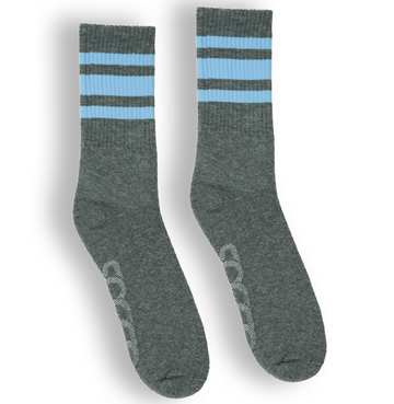 Athletic Crew | Carolina Blue Striped Socks | Heather Grey