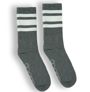 Athletic Crew | White Striped Socks | Dark Heather Grey