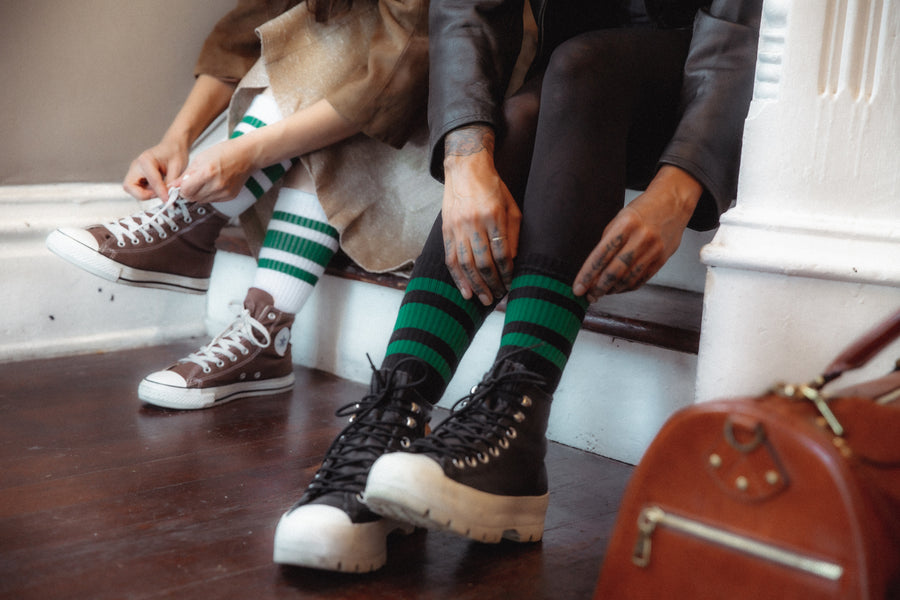 Black SOCCO socks with Kelly Green Stripes