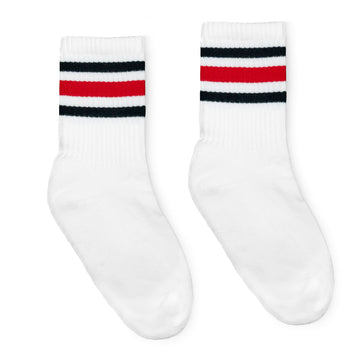 SOCCO Jr. Kids Socks | Black and Red Striped Socks | White