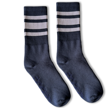 White Striped Socks | Navy