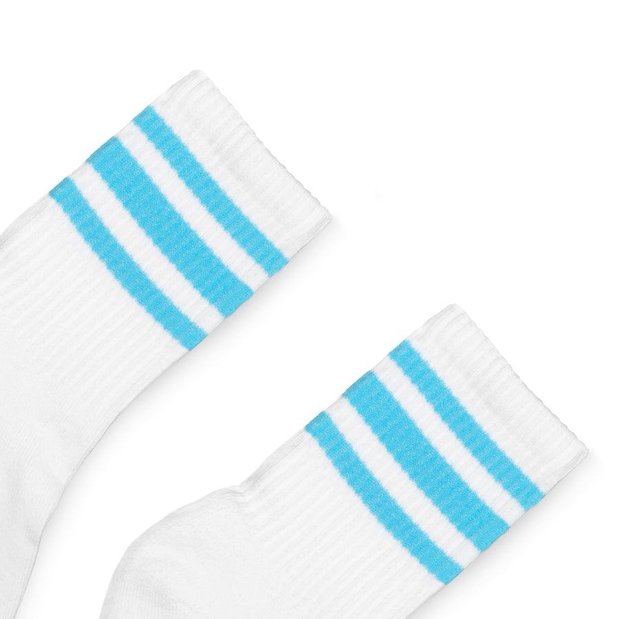 SOCCO Jr. Kids Socks | Light Blue Striped Socks | White