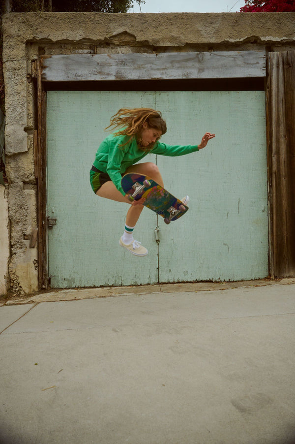 Skateboarder Sierra Prescott doing a trick. 