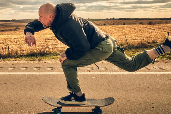 Professional Skateboarder Mike Vallely skateboarding in Des Moines, IA.