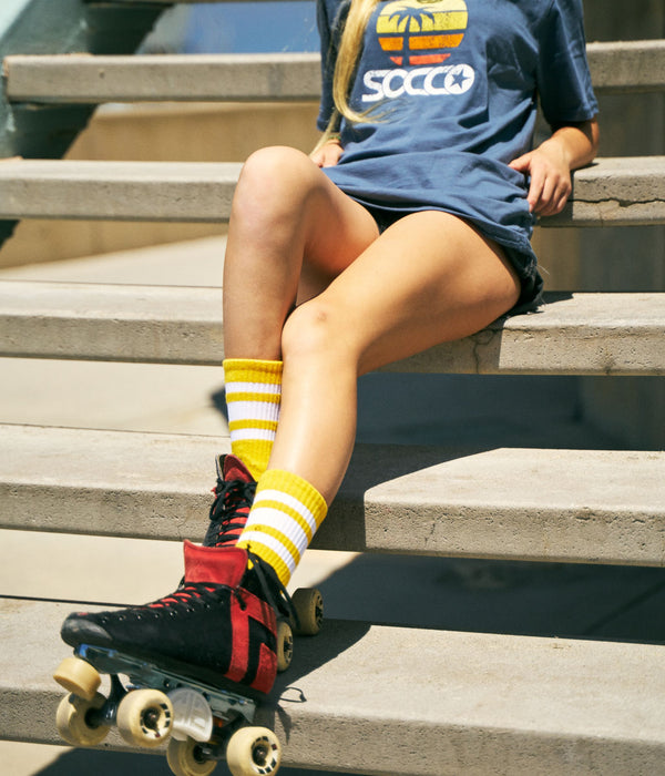 SOCCO Gold Socks with white stripes