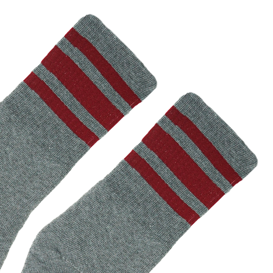 SOCCO Athletic Crew | Cardinal Striped Socks | Dark Heather Grey