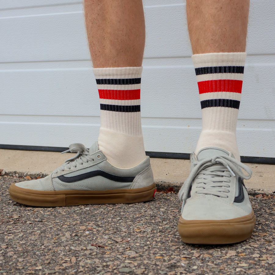 SOCCO Naturals | Black & Red Striped Socks | Made in USA