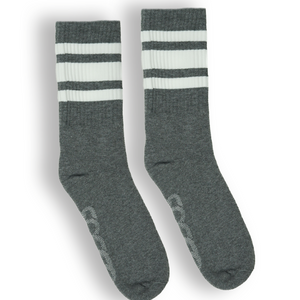 Athletic Crew | White Striped Socks | Dark Heather Grey