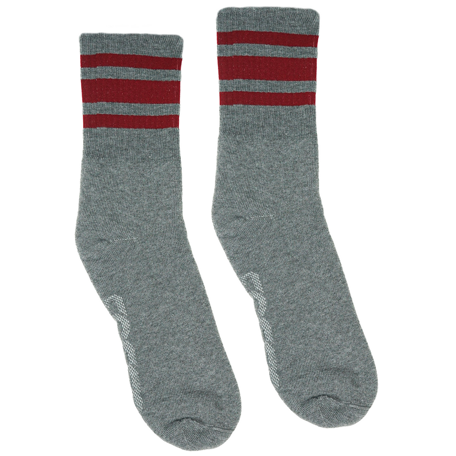 SOCCO Athletic Crew | Cardinal Striped Socks | Dark Heather Grey