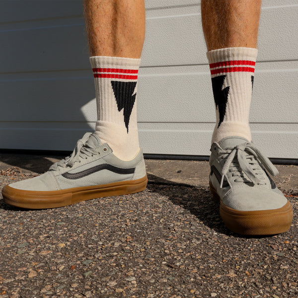 SOCCO Naturals Mike Vallely Lightning Bolt Socks with Red Stripes