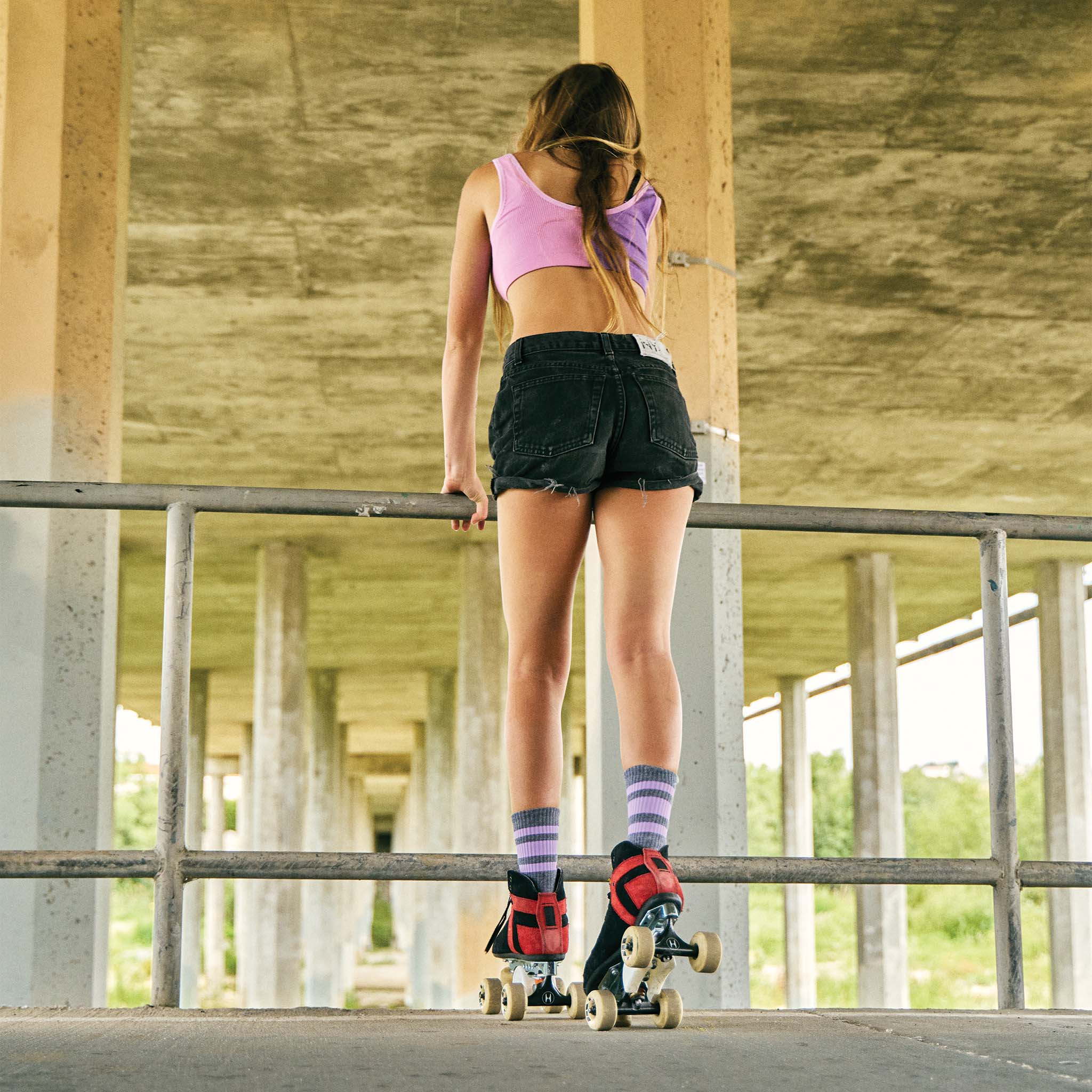 SOCCO Athletic Crew Lilac Striped Socks Dark Heather Grey