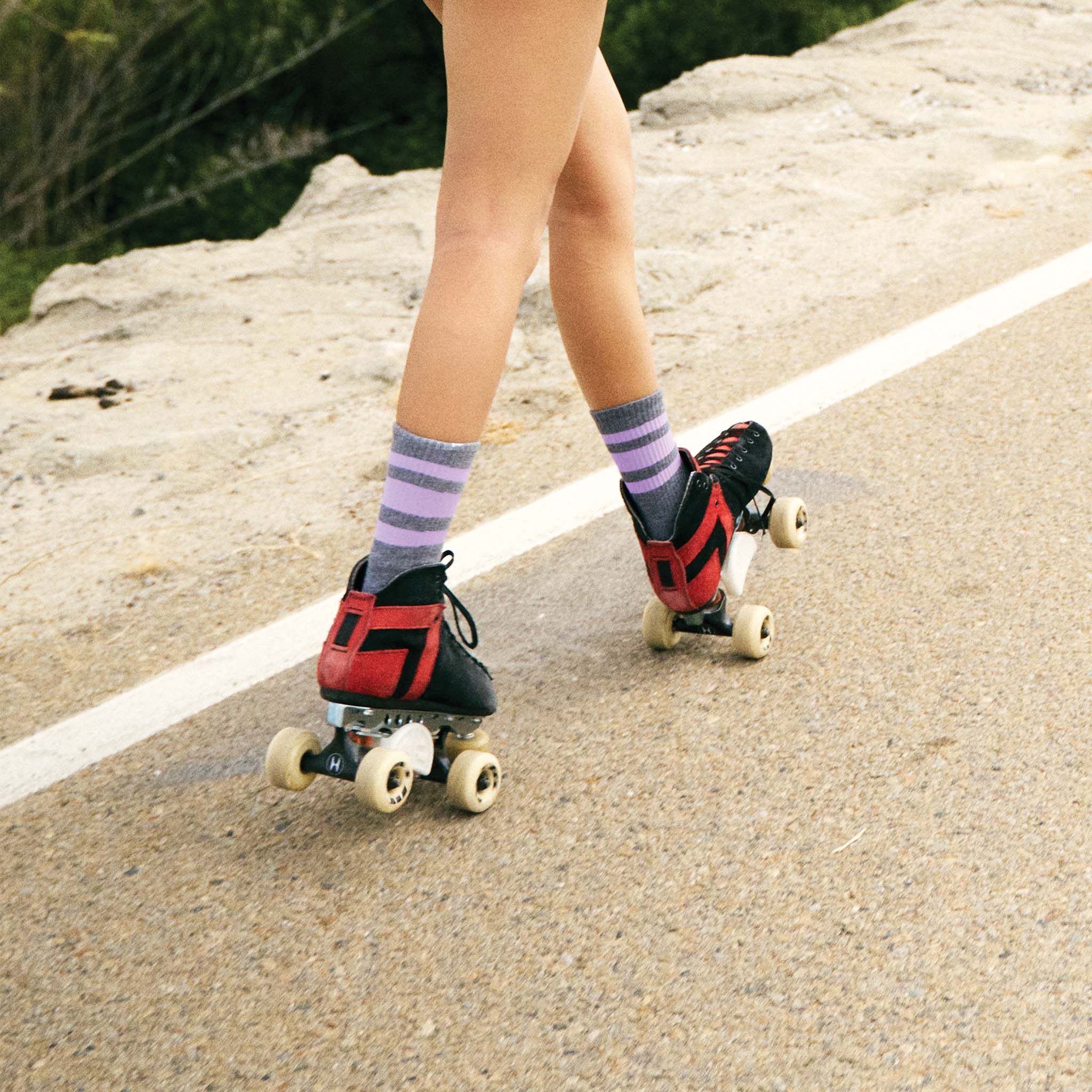 SOCCO Athletic Crew Lilac Striped Socks Dark Heather Grey