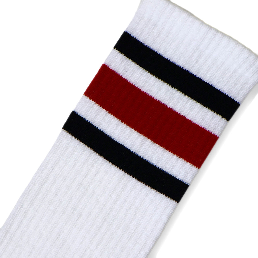 True Knee High Socks | White | Red & Black Striped