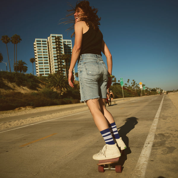 SOCCO Royal Blue Socks with white stripes