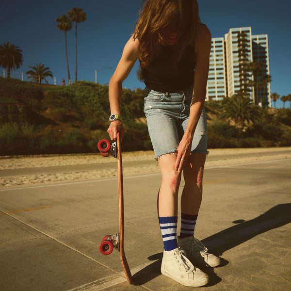 SOCCO Royal Blue Socks with white stripes