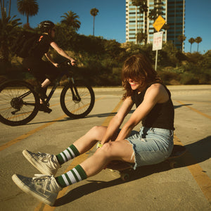 SOCCO Forest Green Socks with White Stripes