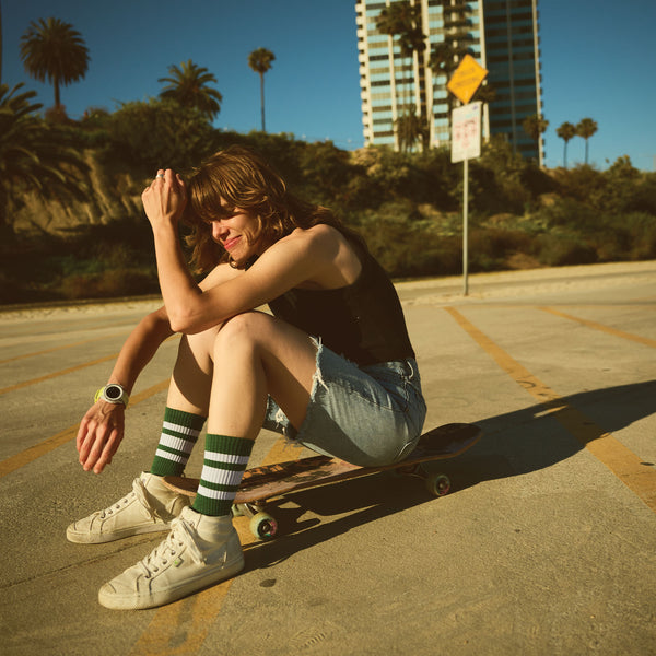 SOCCO Forest Green Socks with White Stripes