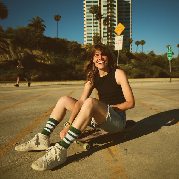 SOCCO Forest Green Socks with White Stripes