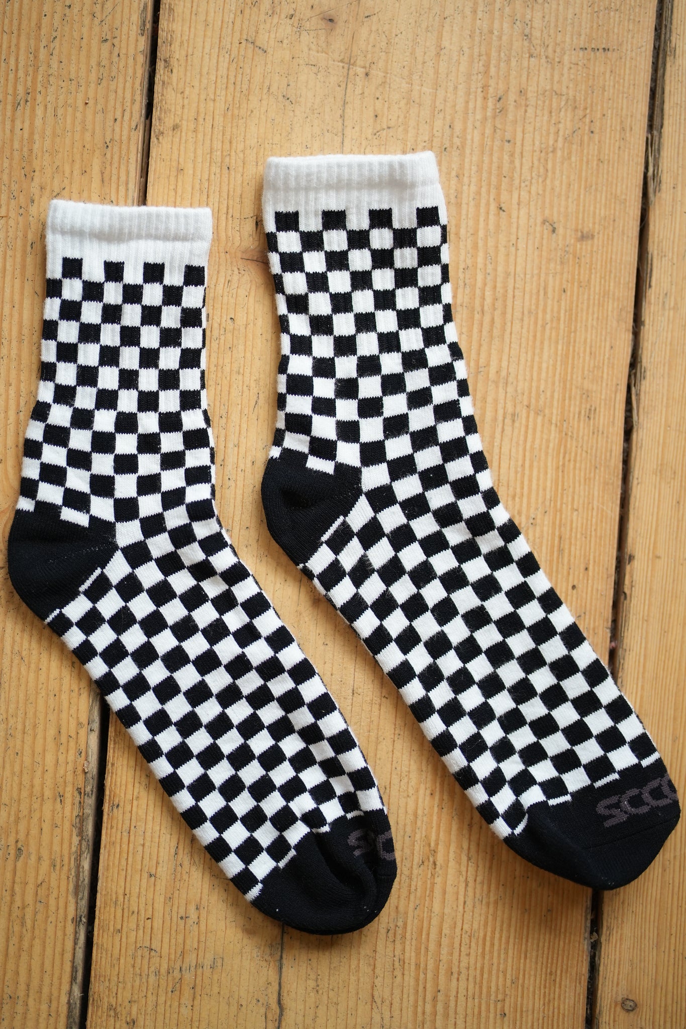 black and white checkerboard socks