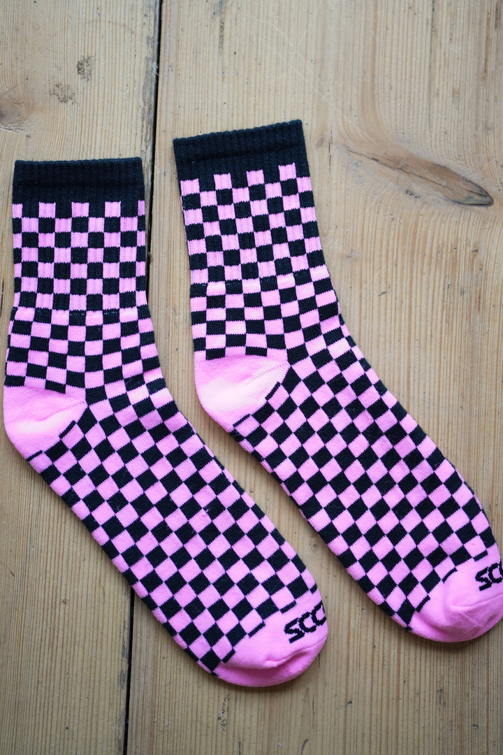 pink and black checkered socks