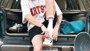 Skateboarder wearing Mike Vallely Natural Socks