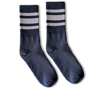 White Striped Socks | Navy