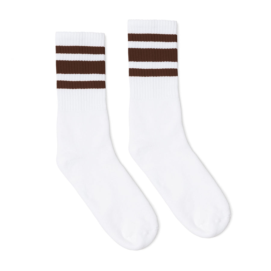 White athletic socks with brown stripes for men, women and children
