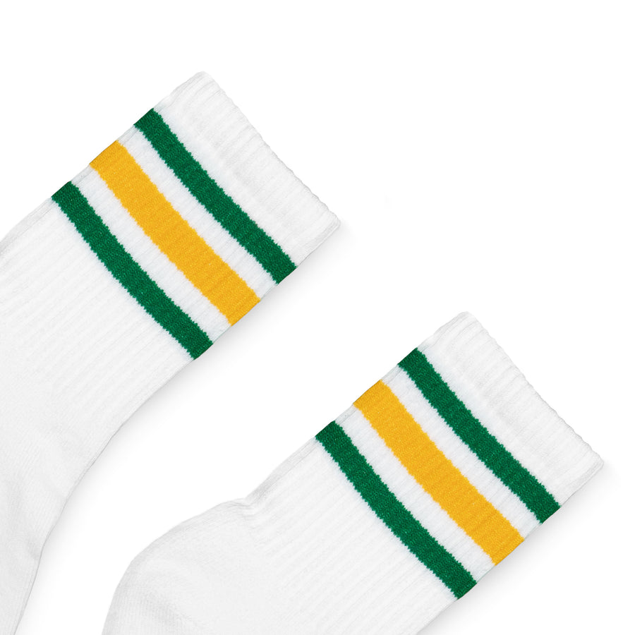 SOCCO Jr. Kids | Green and Gold Striped Socks | White