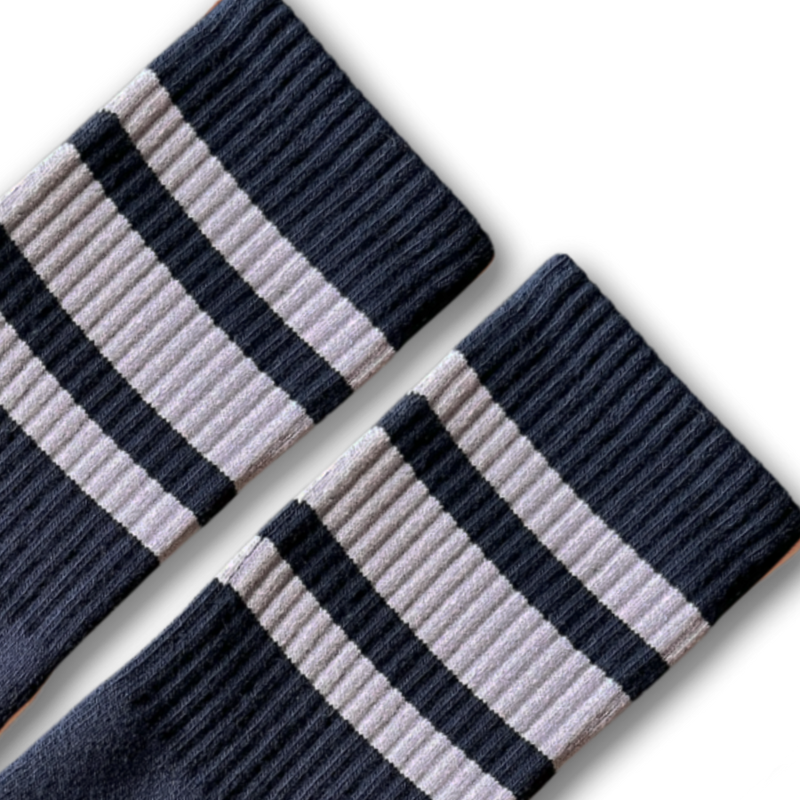 White Striped Socks | Navy