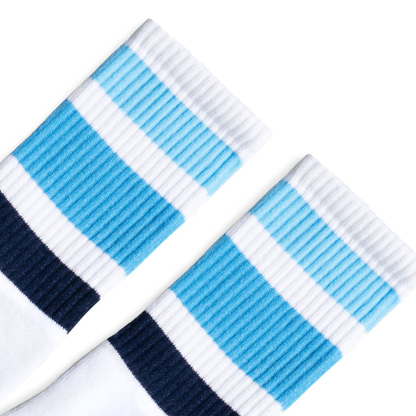 Ocean Blue Shades Athletic Striped Socks | White | Made in USA