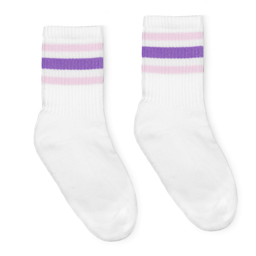 SOCCO Jr. Kids | Pink and Lilac Striped Socks | White