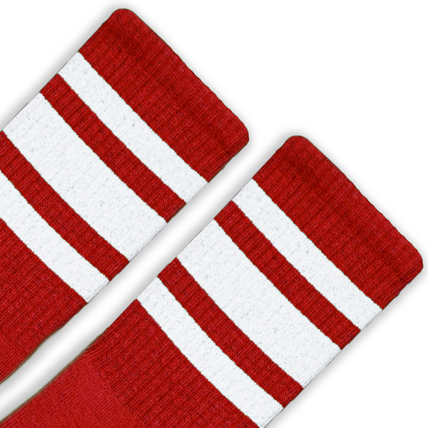 Red SOCCO socks with white stripes