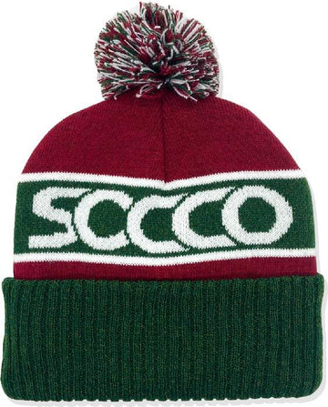 SOCCO Made in the USA Holiday Beanie- Maroon and Green with Pom