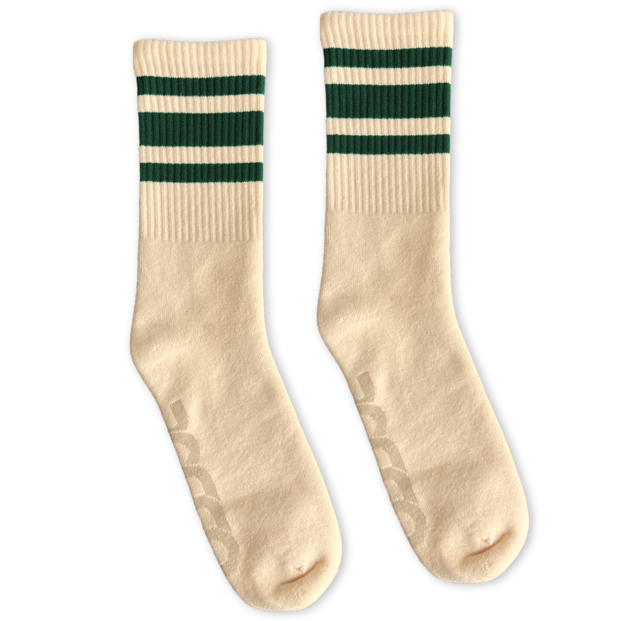 SOCCO Natural Socks with Dark Green Stripes