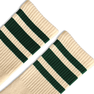 SOCCO Natural Socks with Dark Green Stripes