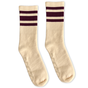 SOCCO Natural Socks with Maroon Stripes