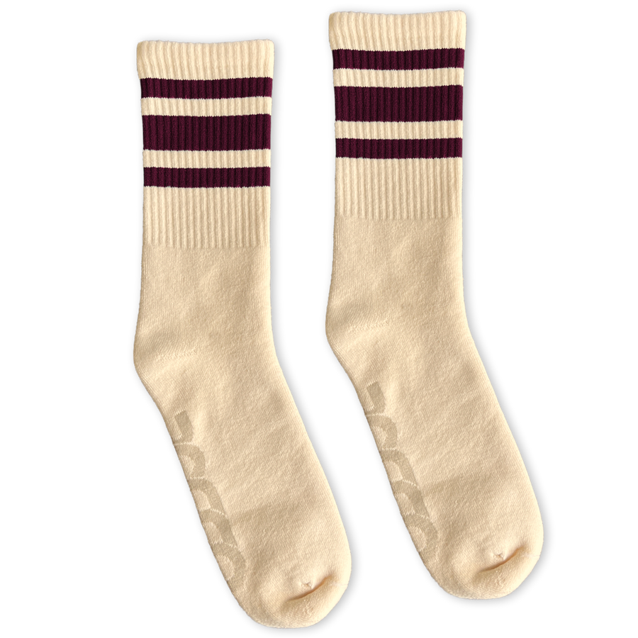 SOCCO Natural Socks with Maroon Stripes