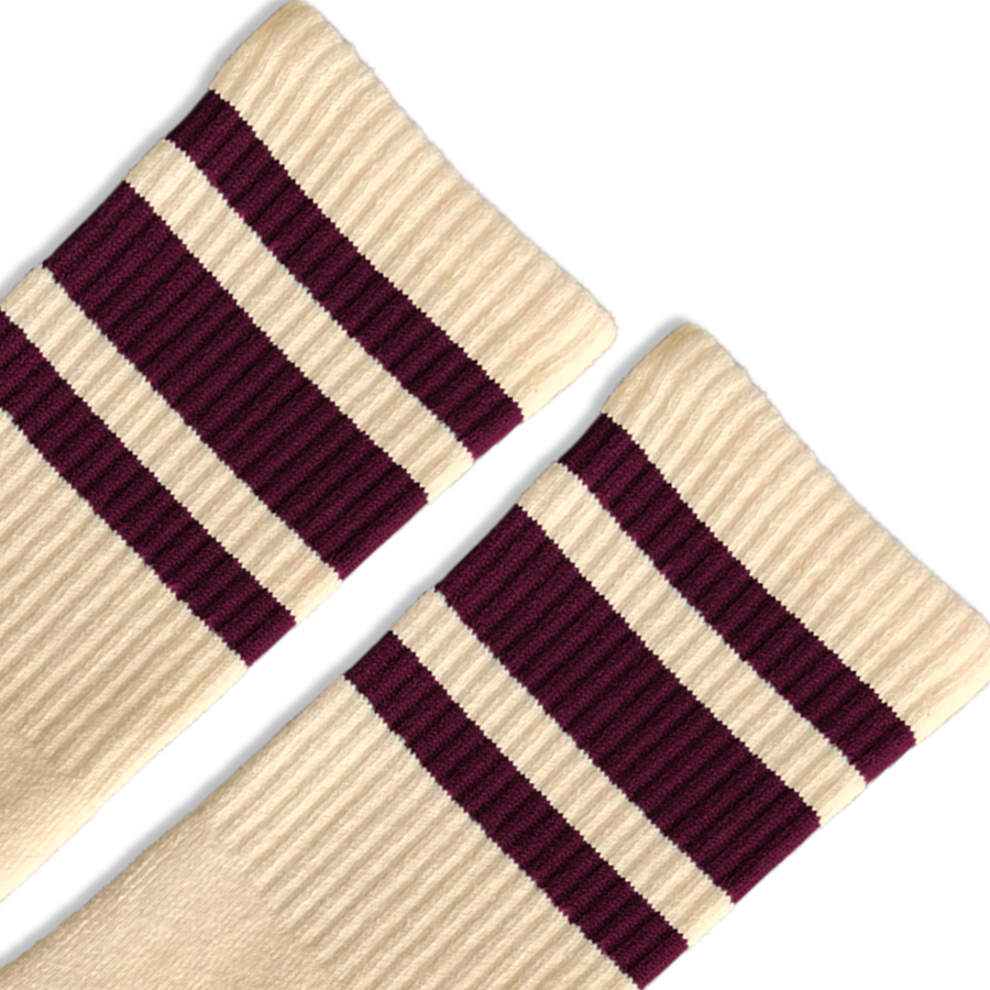SOCCO Natural Socks with Maroon Stripes