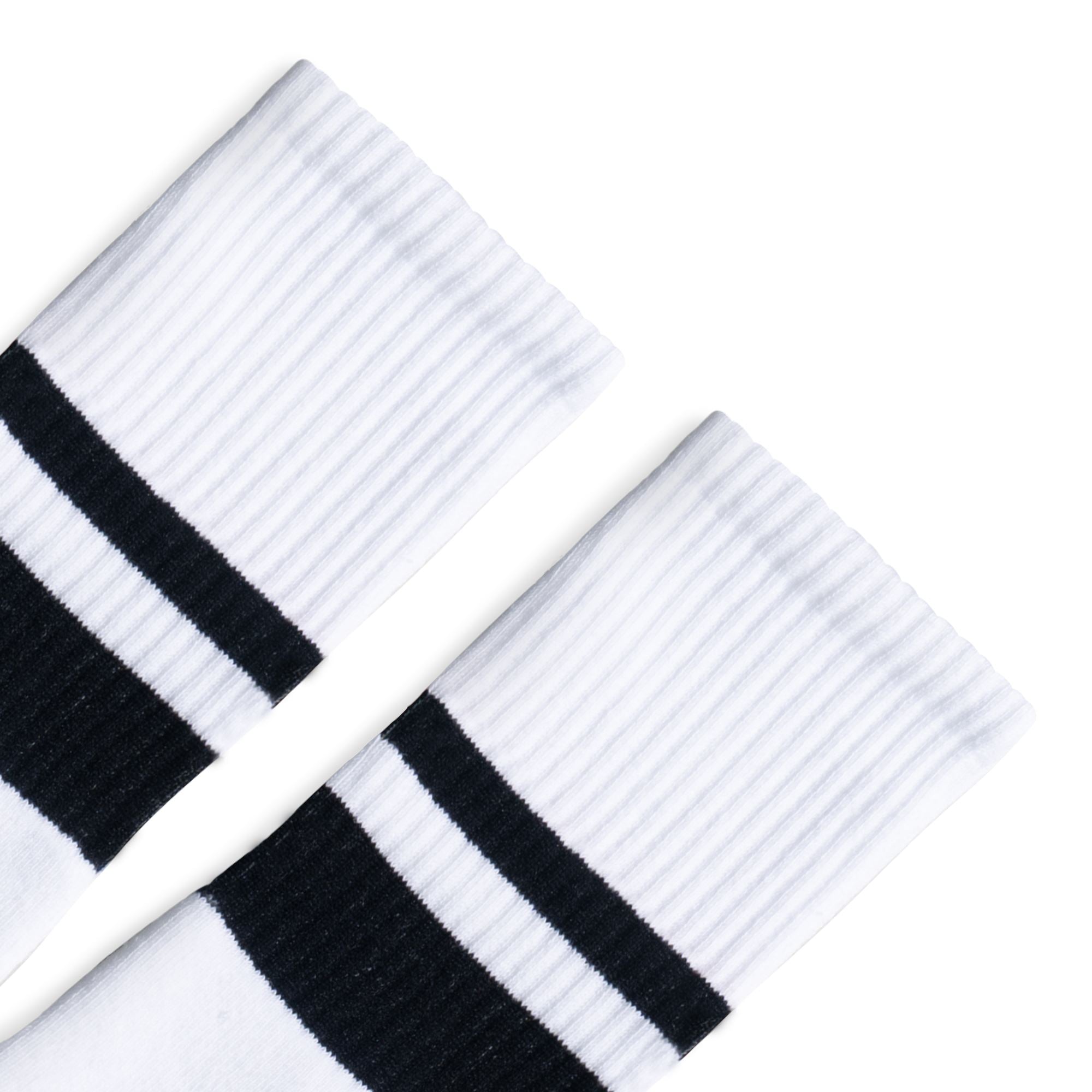 Thin & Thick Two Stripe White Crew Socks | Black Stripes 