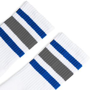 Royal and Grey Striped Athletic Socks | White | Made in USA